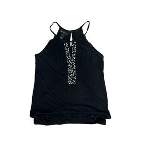 INC International Concepts Black Embellished knit Halter Top Size Small